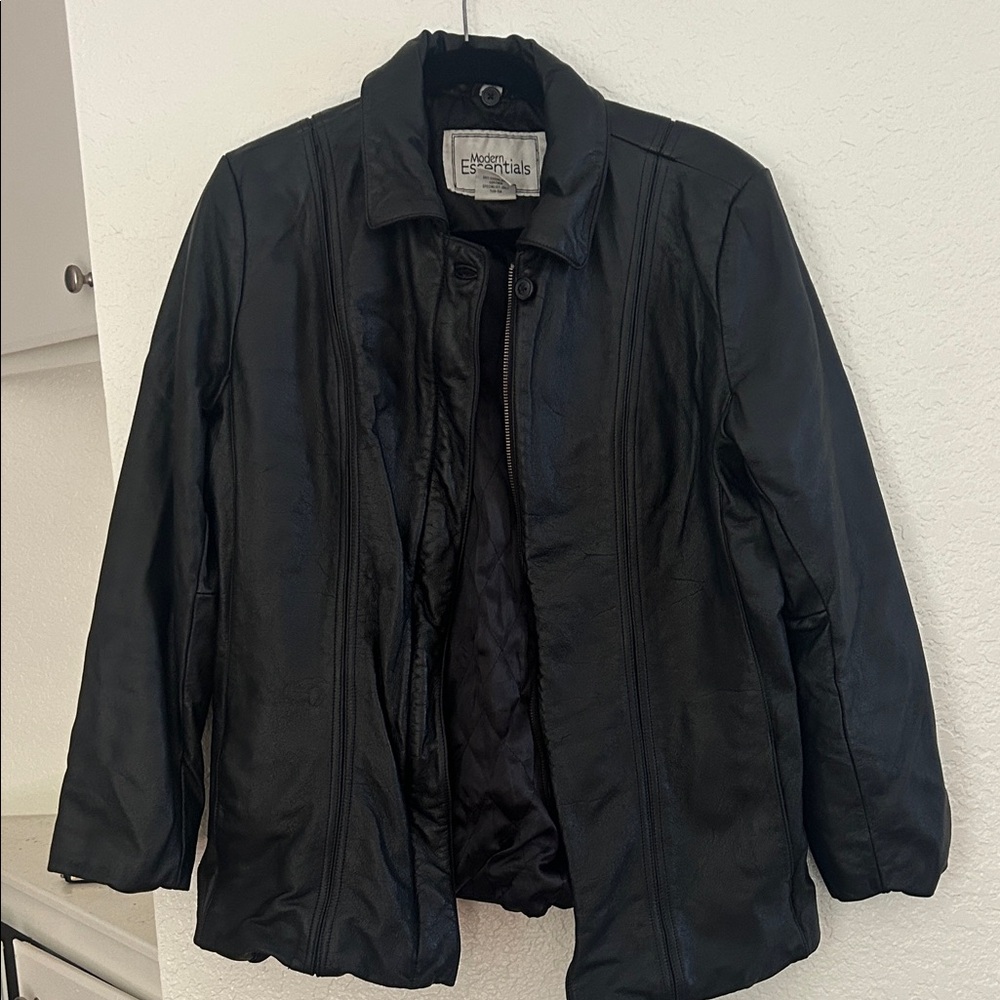 Modern Essentials Genuine Leather Jacket | Minimalist Tailored Blazer, Black